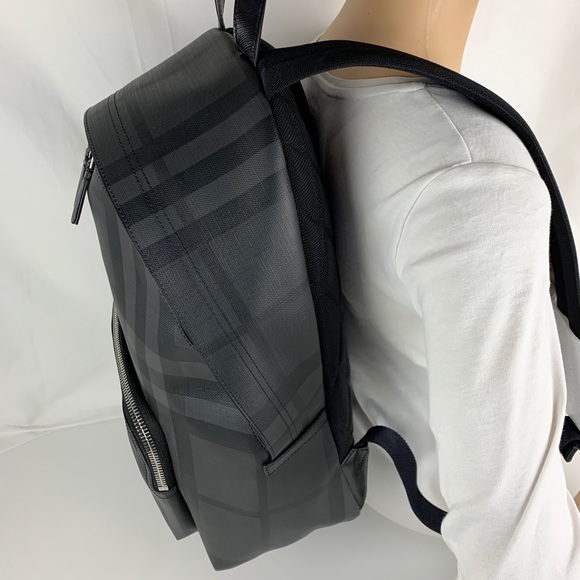 New Burberry Leather Trim London Check Backpack - Picture 5 of 8